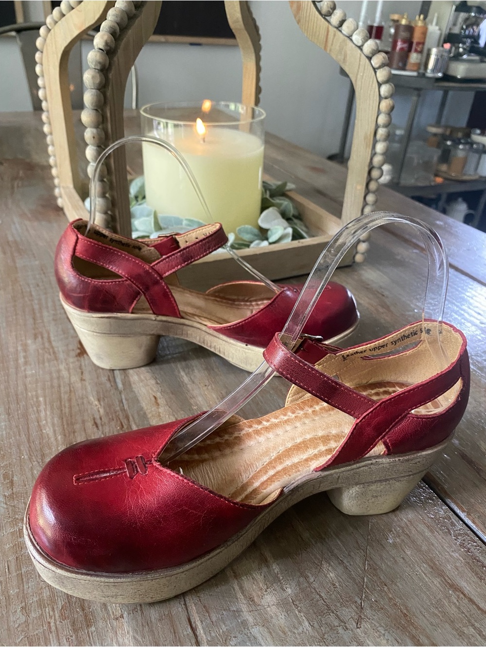 Jafa Boho Leather Platform Handmade Strappy Mary Jane Sandals Womens 38 Ruby Red - Picture 4 of 16